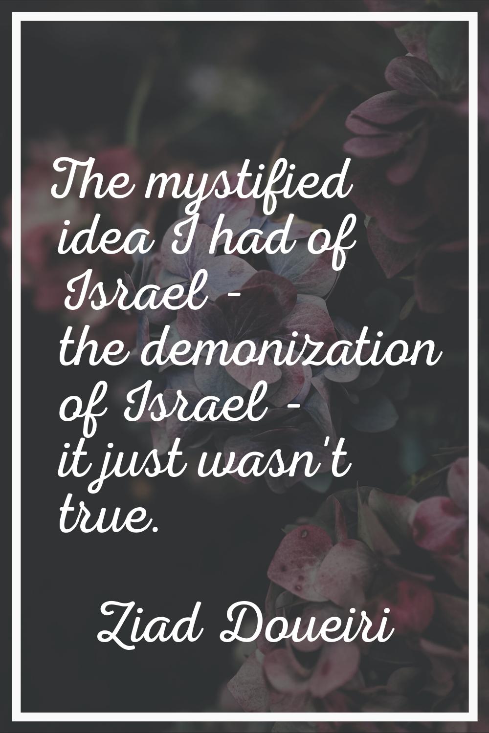 The mystified idea I had of Israel - the demonization of Israel - it just wasn't true.