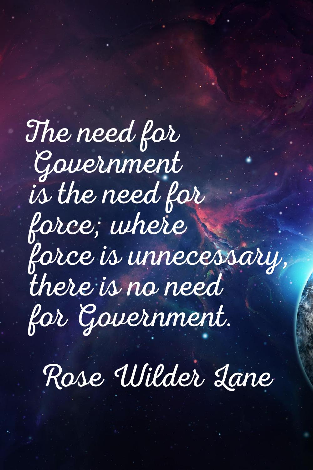 The need for Government is the need for force; where force is unnecessary, there is no need for Gov