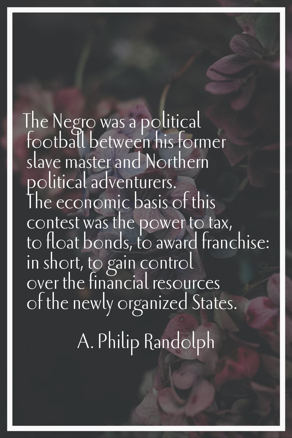 The Negro was a political football between his former slave master and Northern political adventure