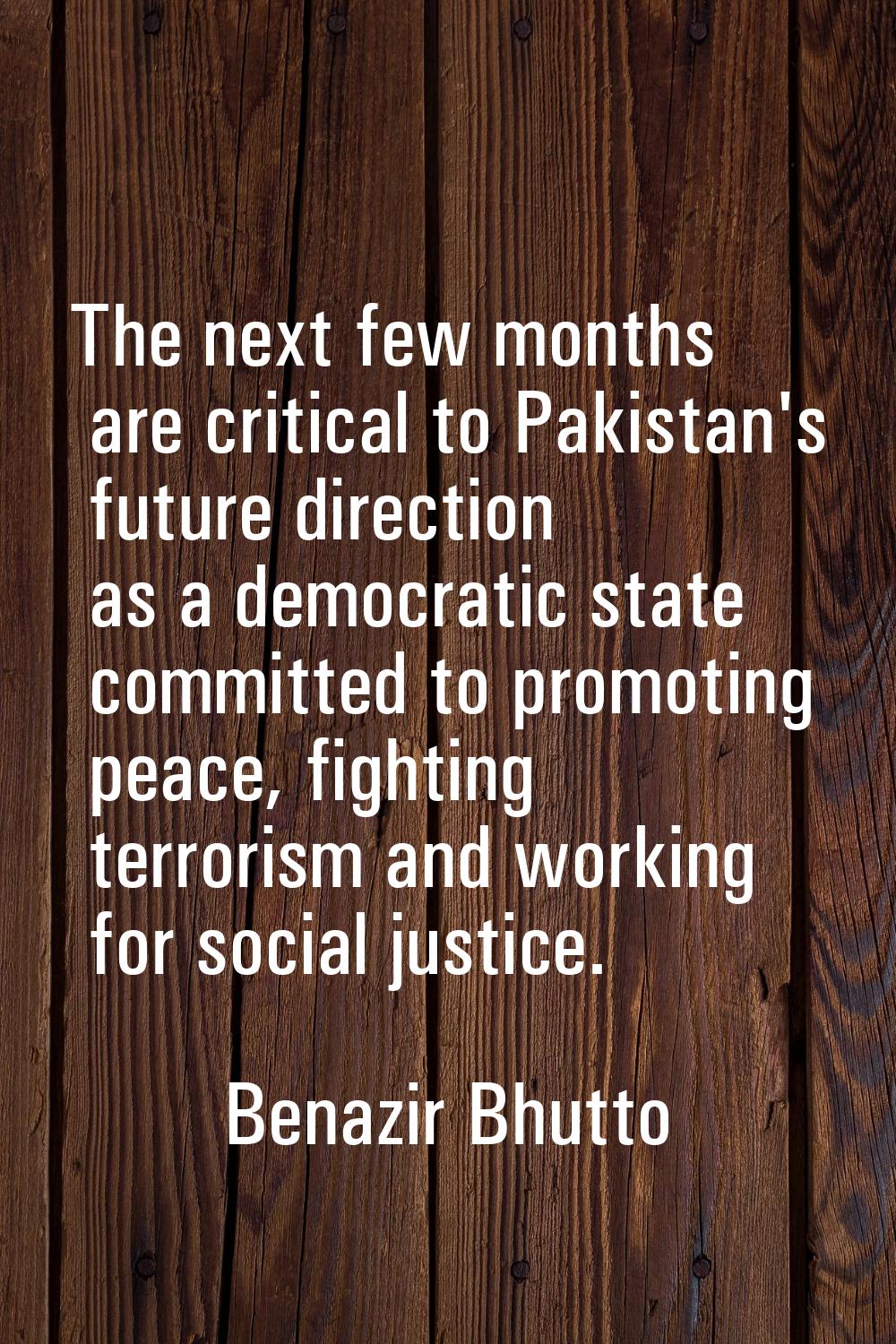 The next few months are critical to Pakistan's future direction as a democratic state committed to 