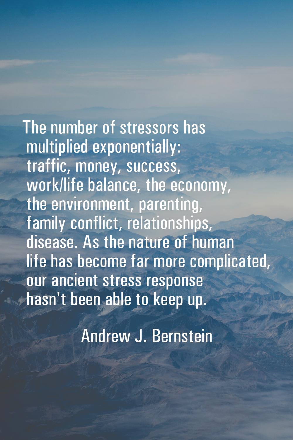 The number of stressors has multiplied exponentially: traffic, money, success, work/life balance, t