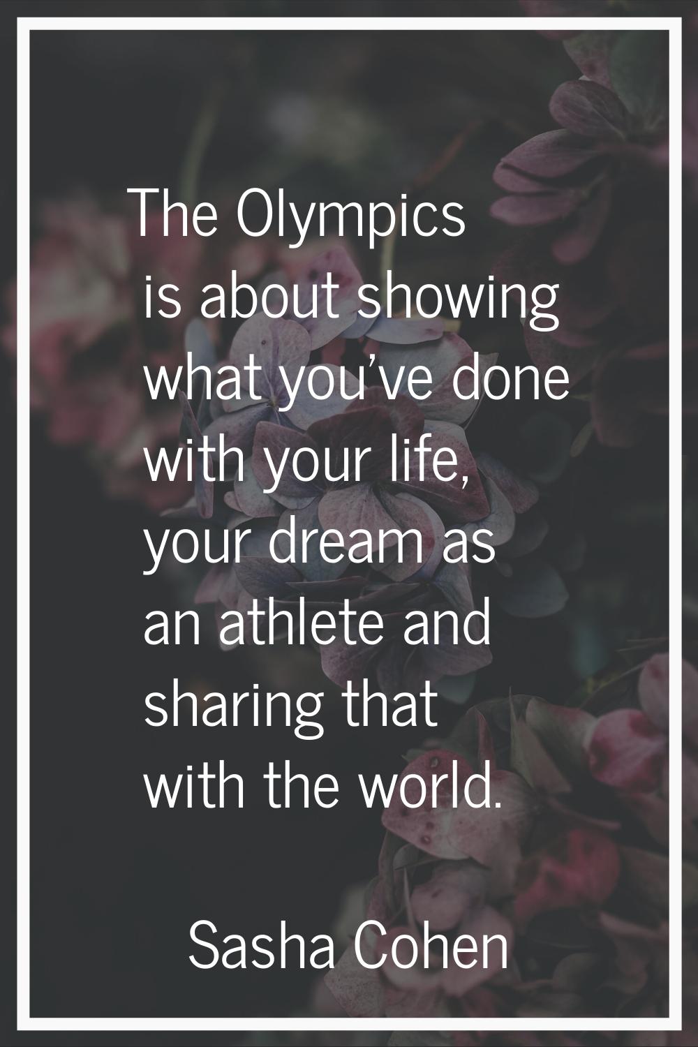 The Olympics is about showing what you've done with your life, your dream as an athlete and sharing