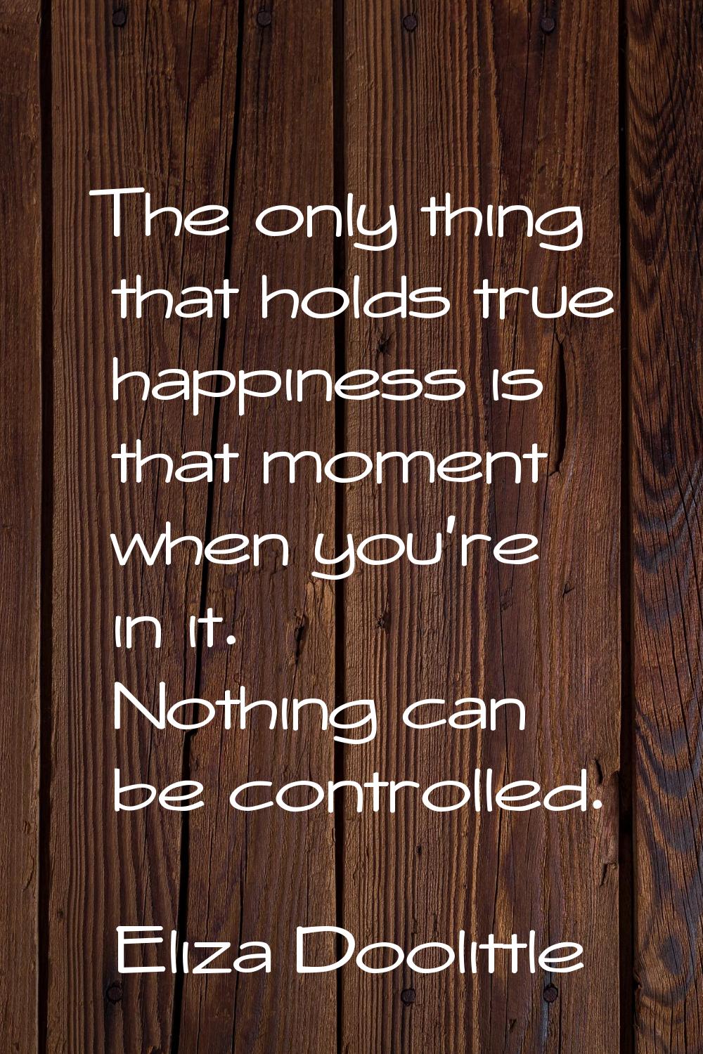 The only thing that holds true happiness is that moment when you're in it. Nothing can be controlle