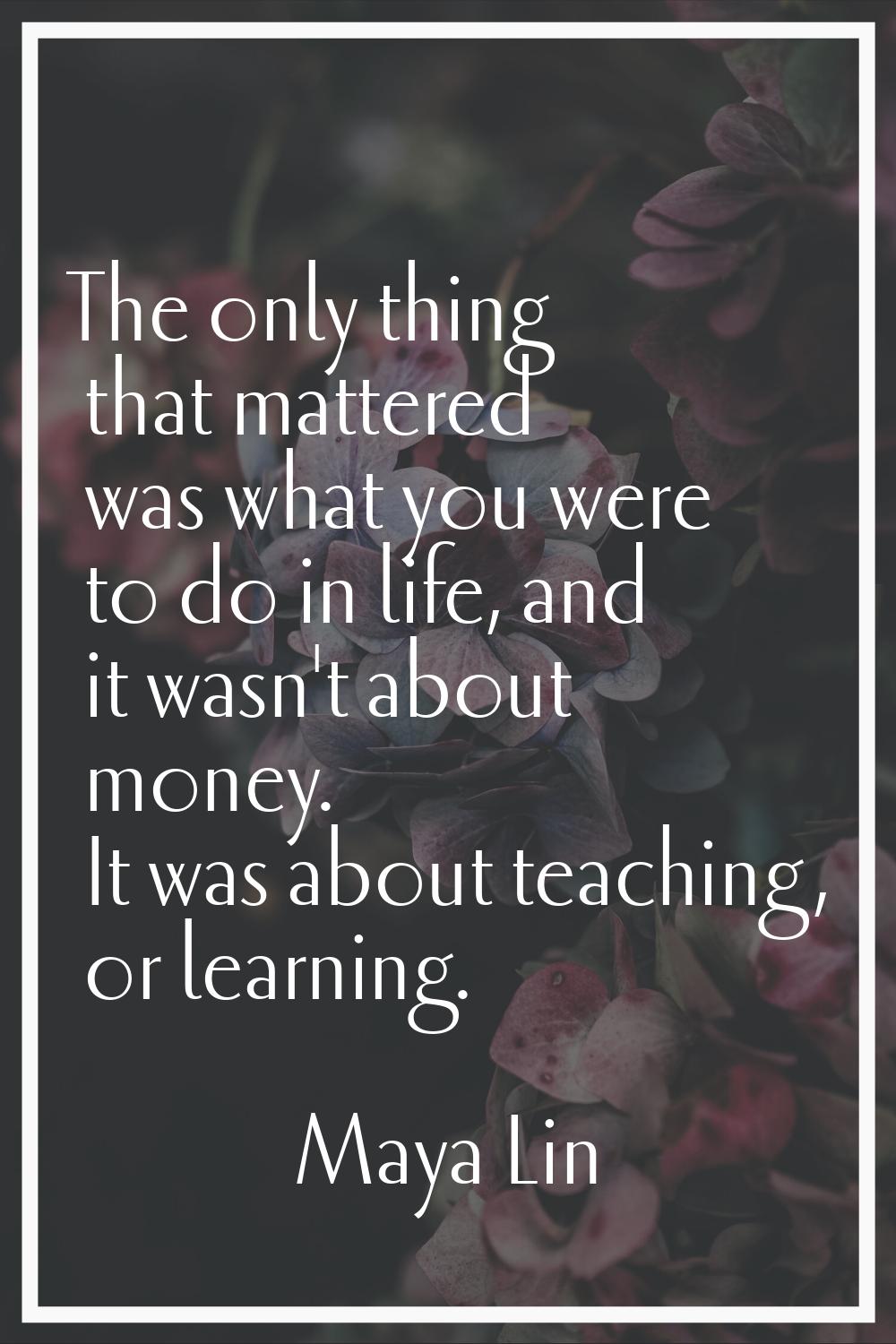The only thing that mattered was what you were to do in life, and it wasn't about money. It was abo