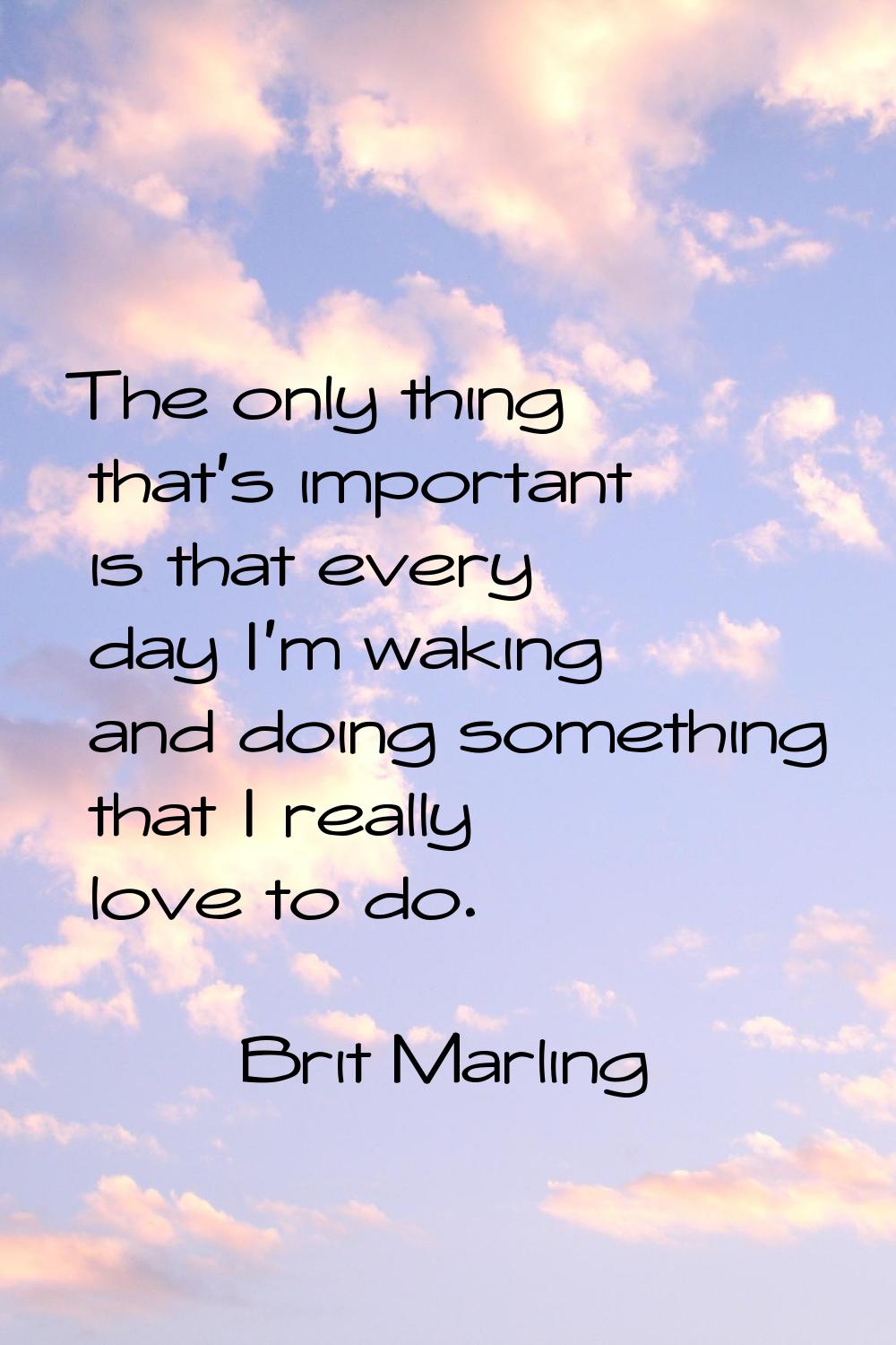 The only thing that's important is that every day I'm waking and doing something that I really love