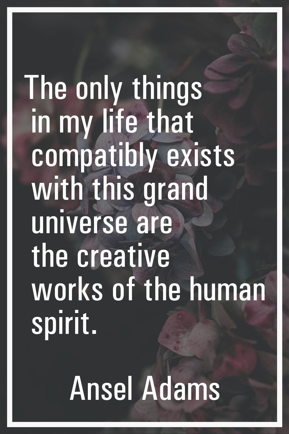 The only things in my life that compatibly exists with this grand universe are the creative works o