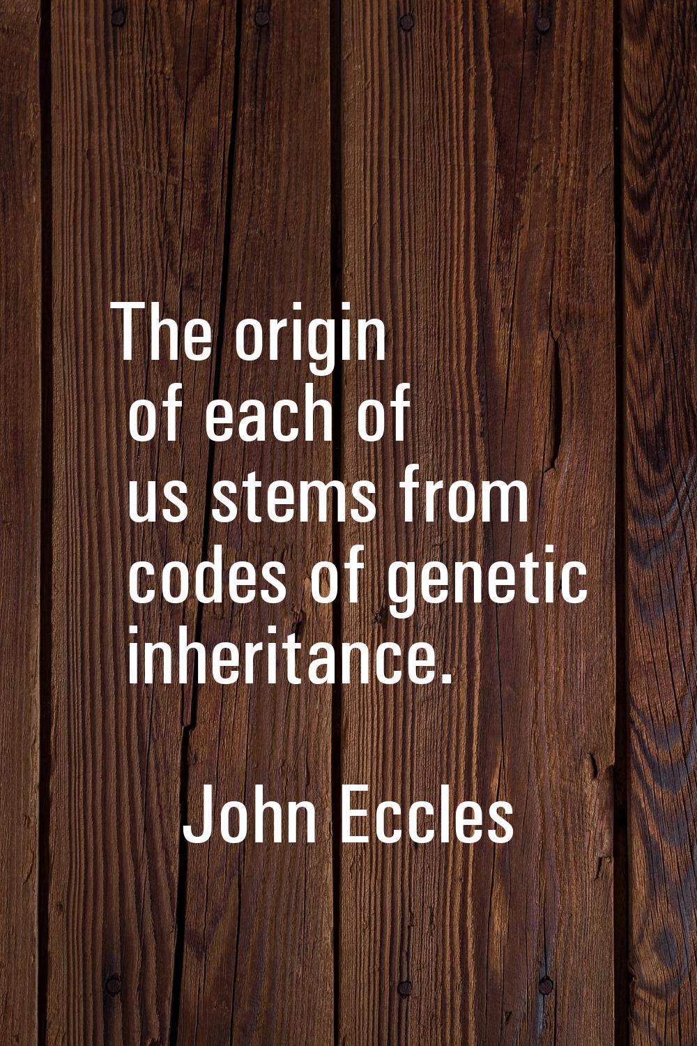The origin of each of us stems from codes of genetic inheritance.