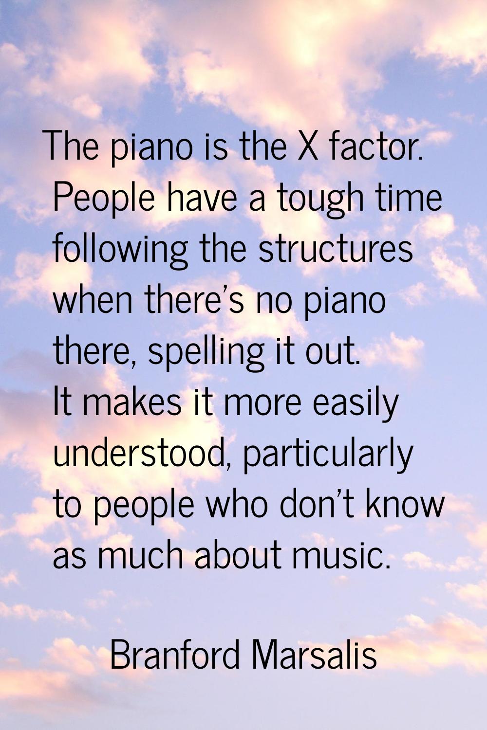 The piano is the X factor. People have a tough time following the structures when there's no piano 