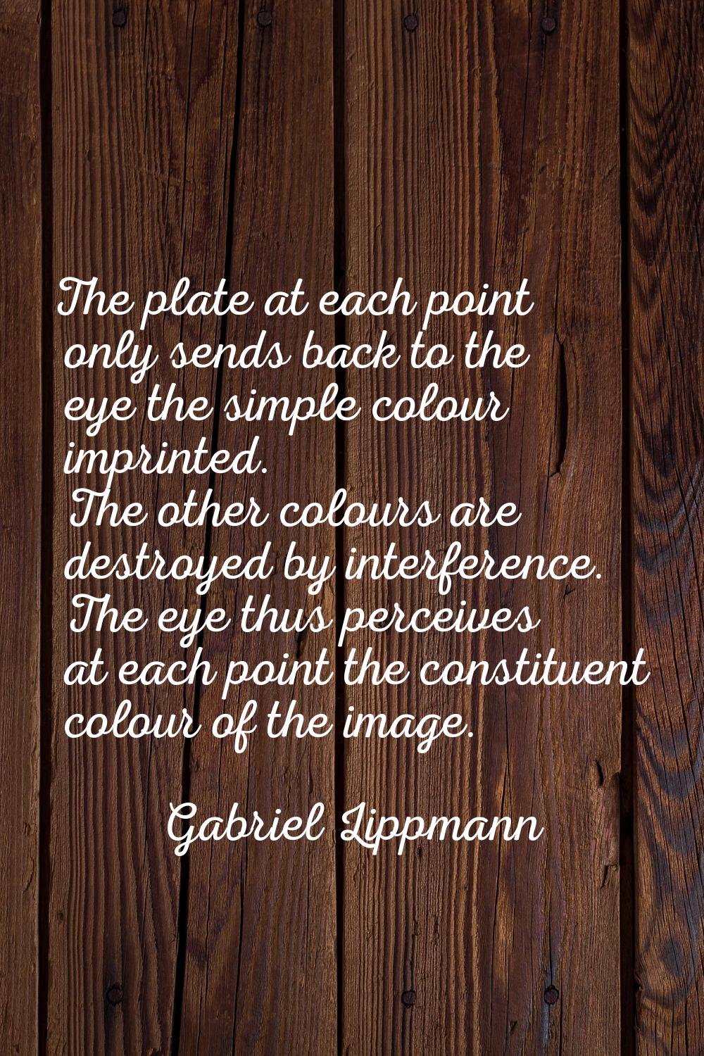 The plate at each point only sends back to the eye the simple colour imprinted. The other colours a