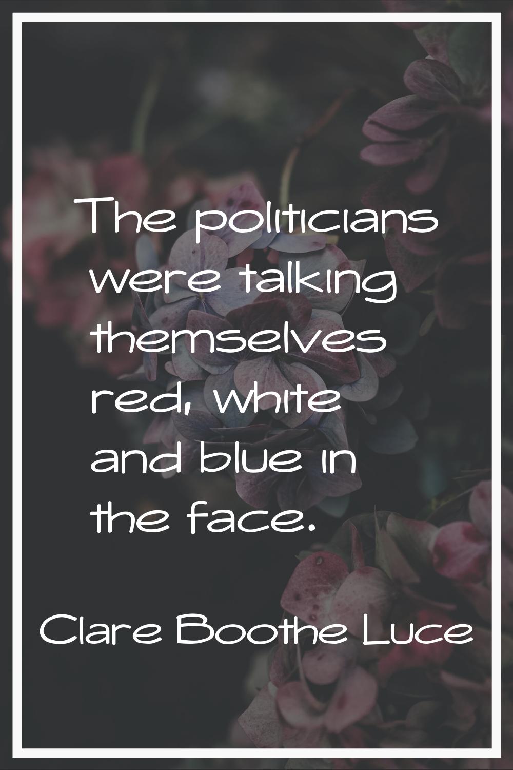 The politicians were talking themselves red, white and blue in the face.