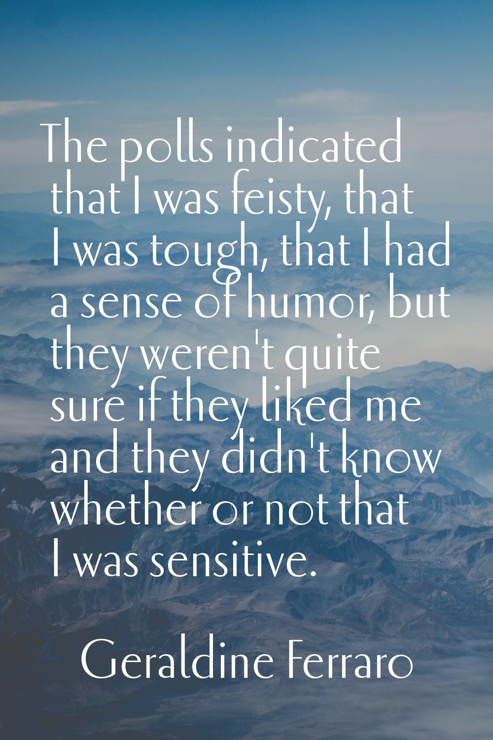 The polls indicated that I was feisty, that I was tough, that I had a sense of humor, but they were