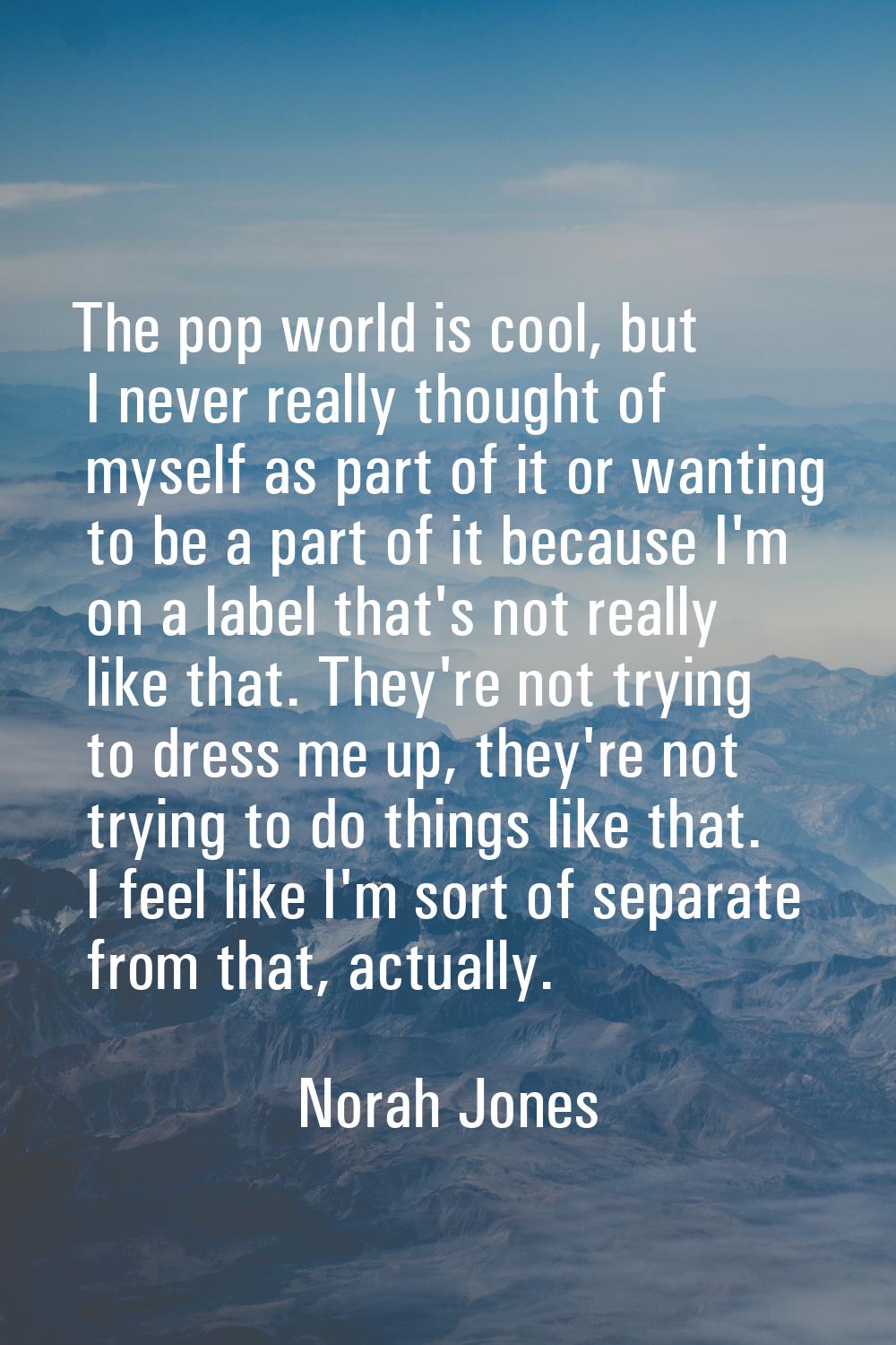 The pop world is cool, but I never really thought of myself as part of it or wanting to be a part o