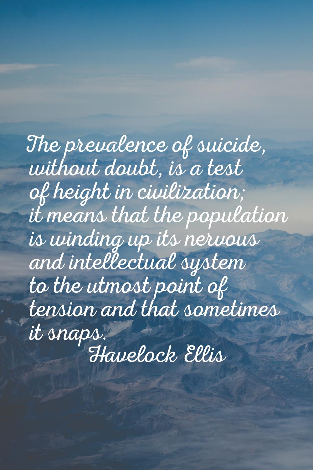 The prevalence of suicide, without doubt, is a test of height in civilization; it means that the po
