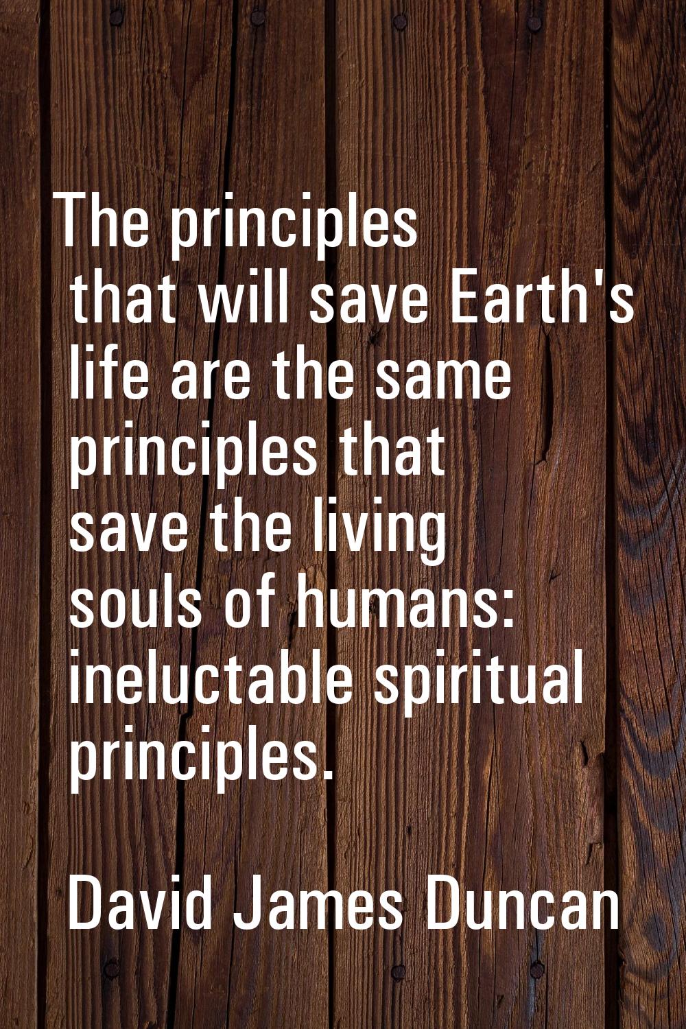 The principles that will save Earth's life are the same principles that save the living souls of hu