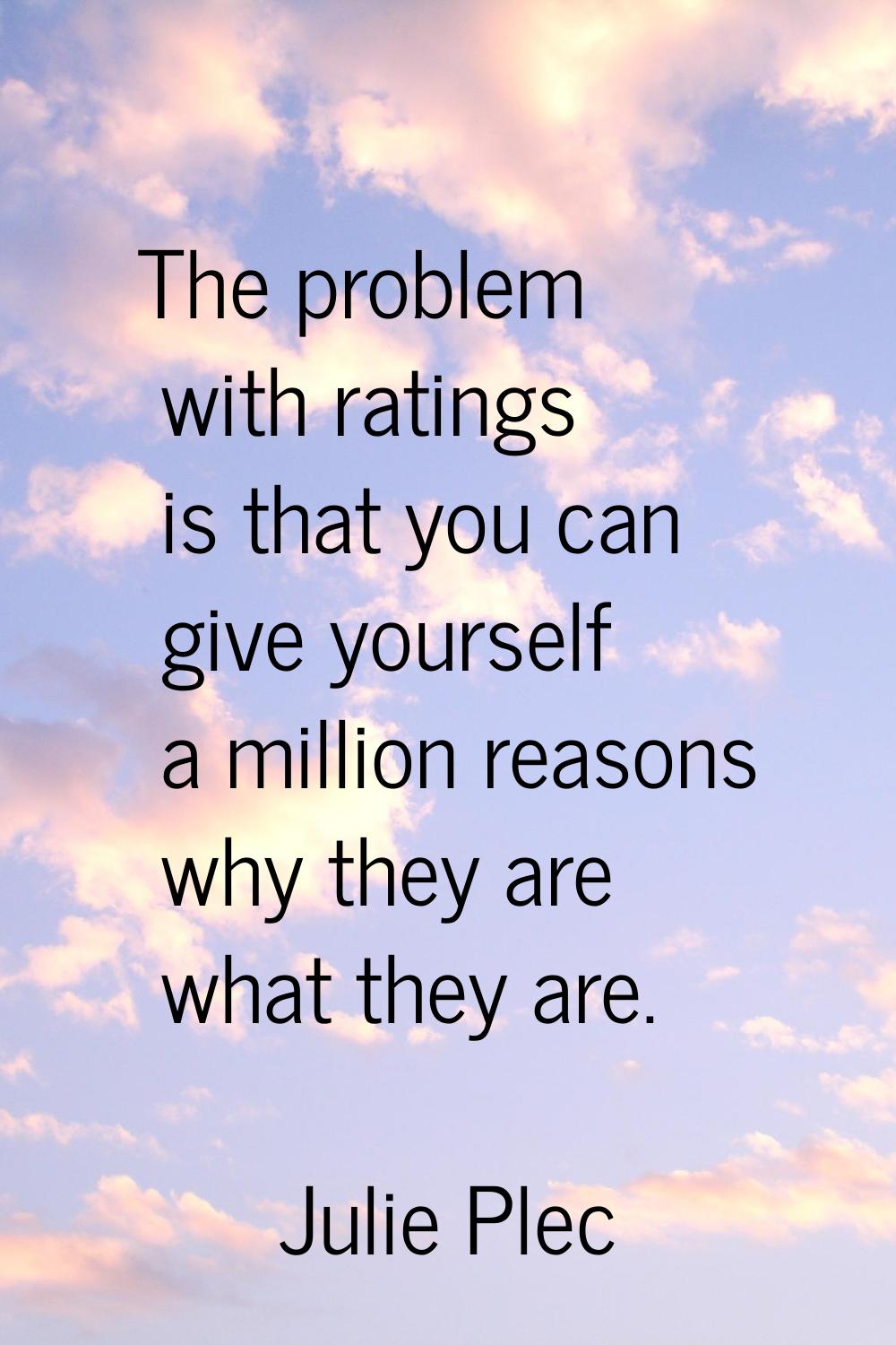 The problem with ratings is that you can give yourself a million reasons why they are what they are
