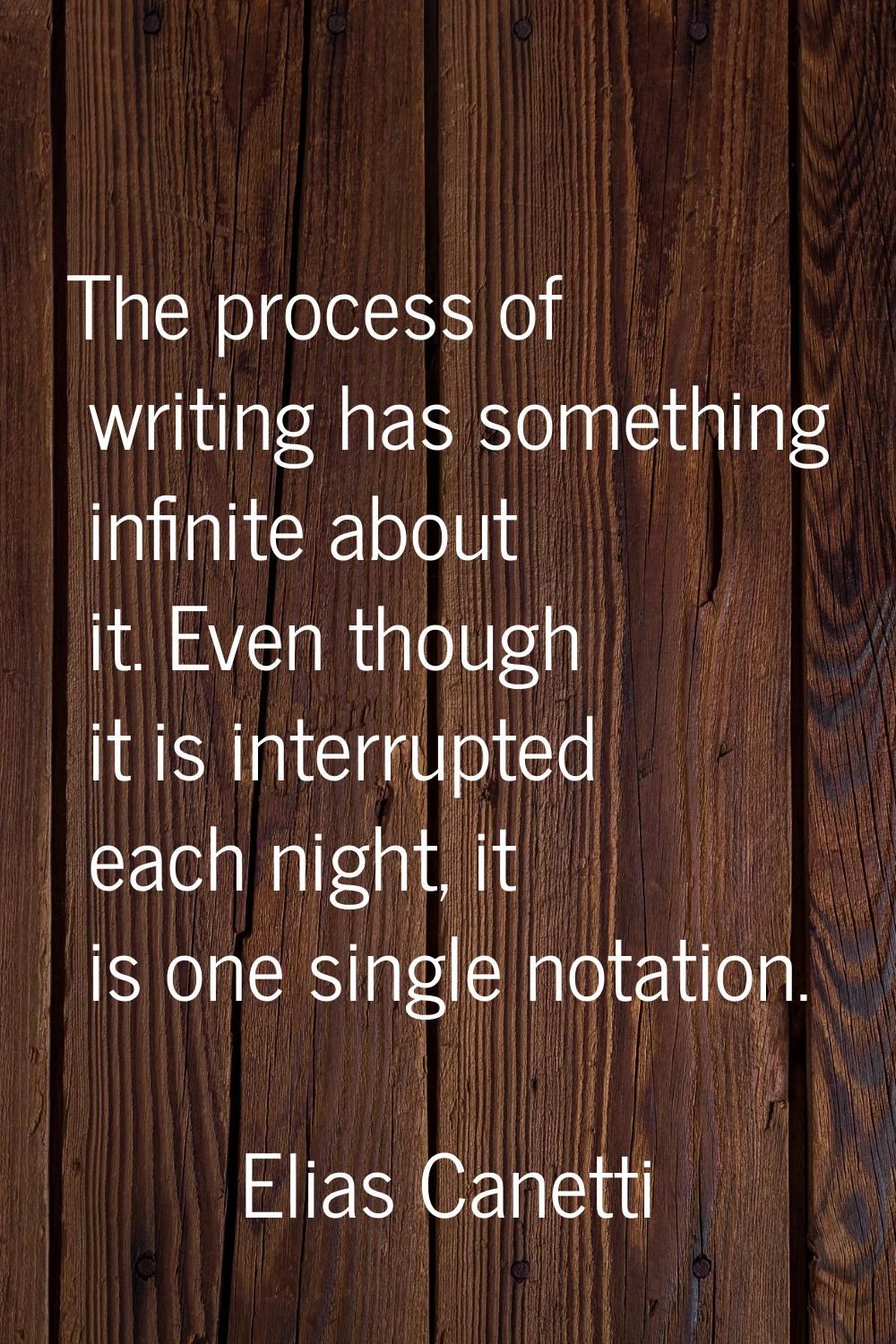 The process of writing has something infinite about it. Even though it is interrupted each night, i