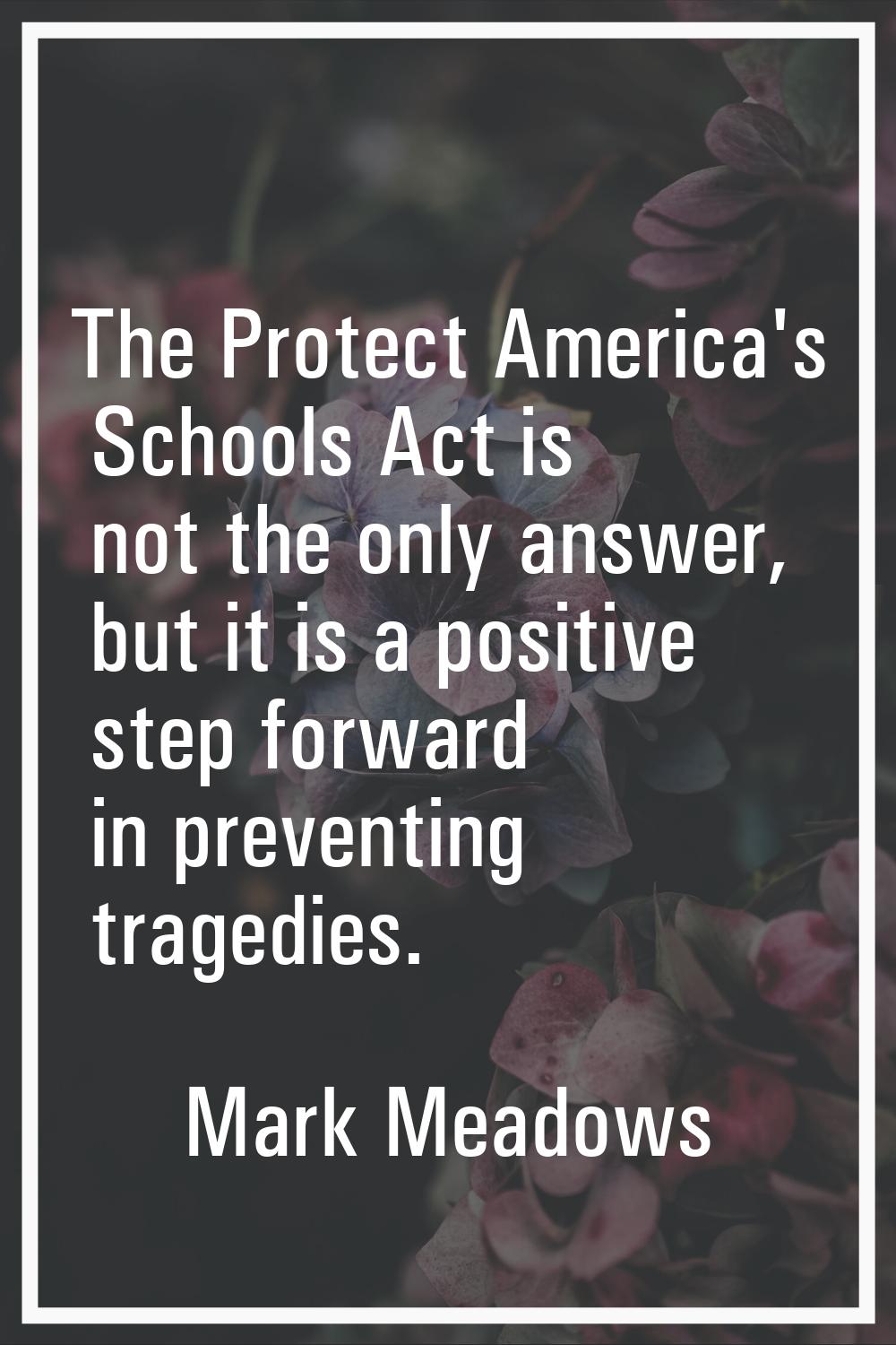 The Protect America's Schools Act is not the only answer, but it is a positive step forward in prev