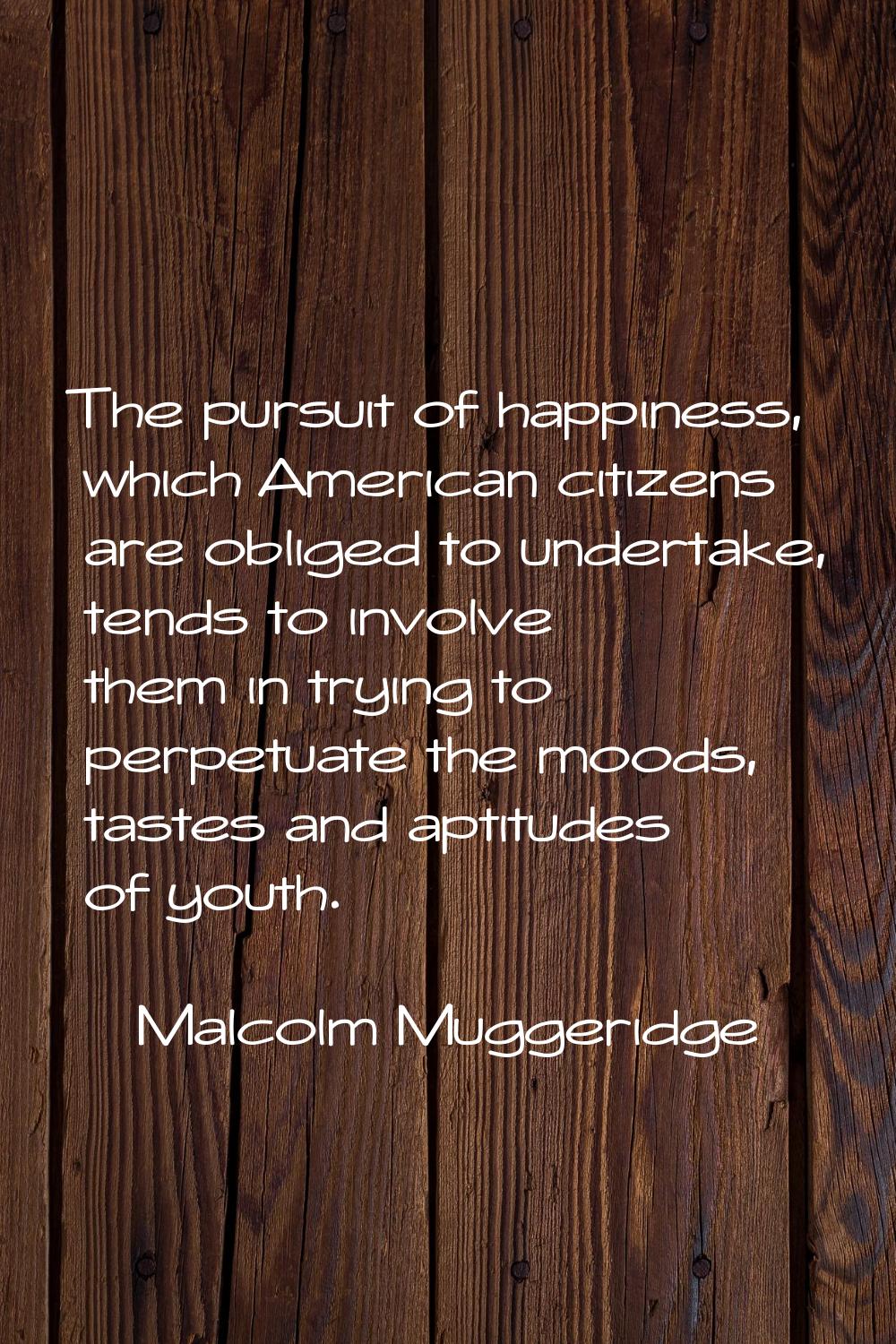 The pursuit of happiness, which American citizens are obliged to undertake, tends to involve them i