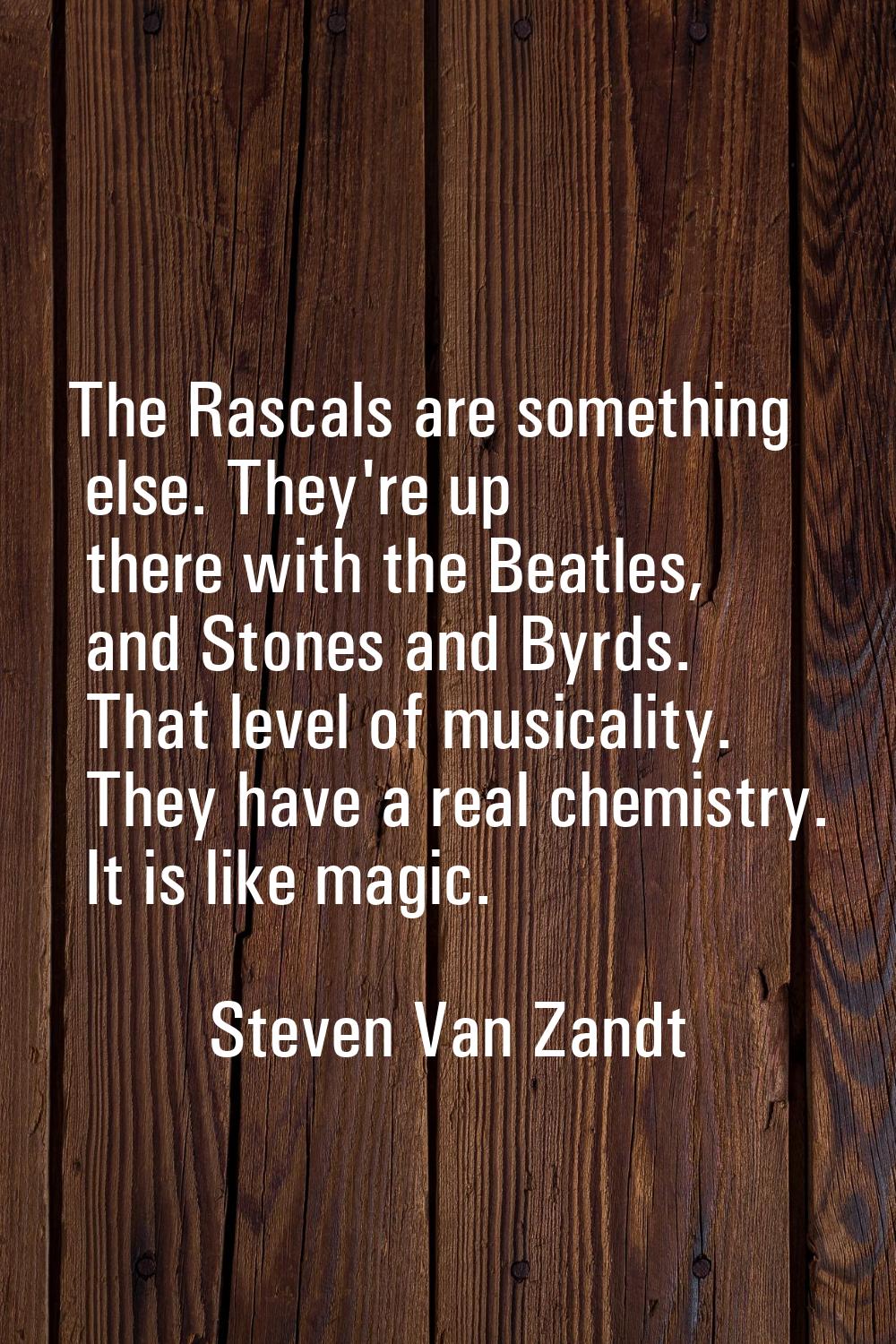 The Rascals are something else. They're up there with the Beatles, and Stones and Byrds. That level