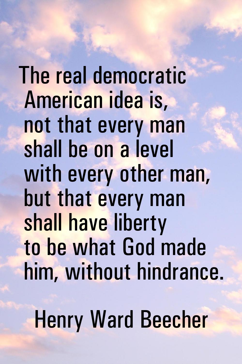 The real democratic American idea is, not that every man shall be on a level with every other man, 