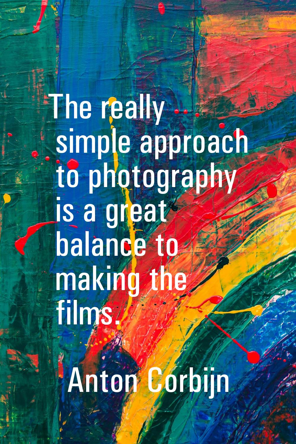 The really simple approach to photography is a great balance to making the films.