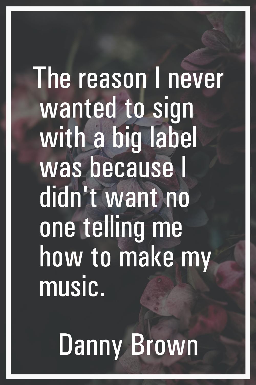 The reason I never wanted to sign with a big label was because I didn't want no one telling me how 