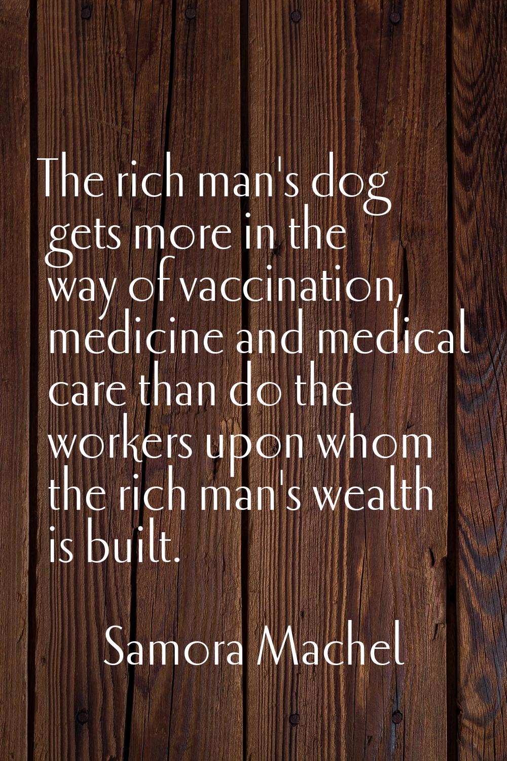 The rich man's dog gets more in the way of vaccination, medicine and medical care than do the worke