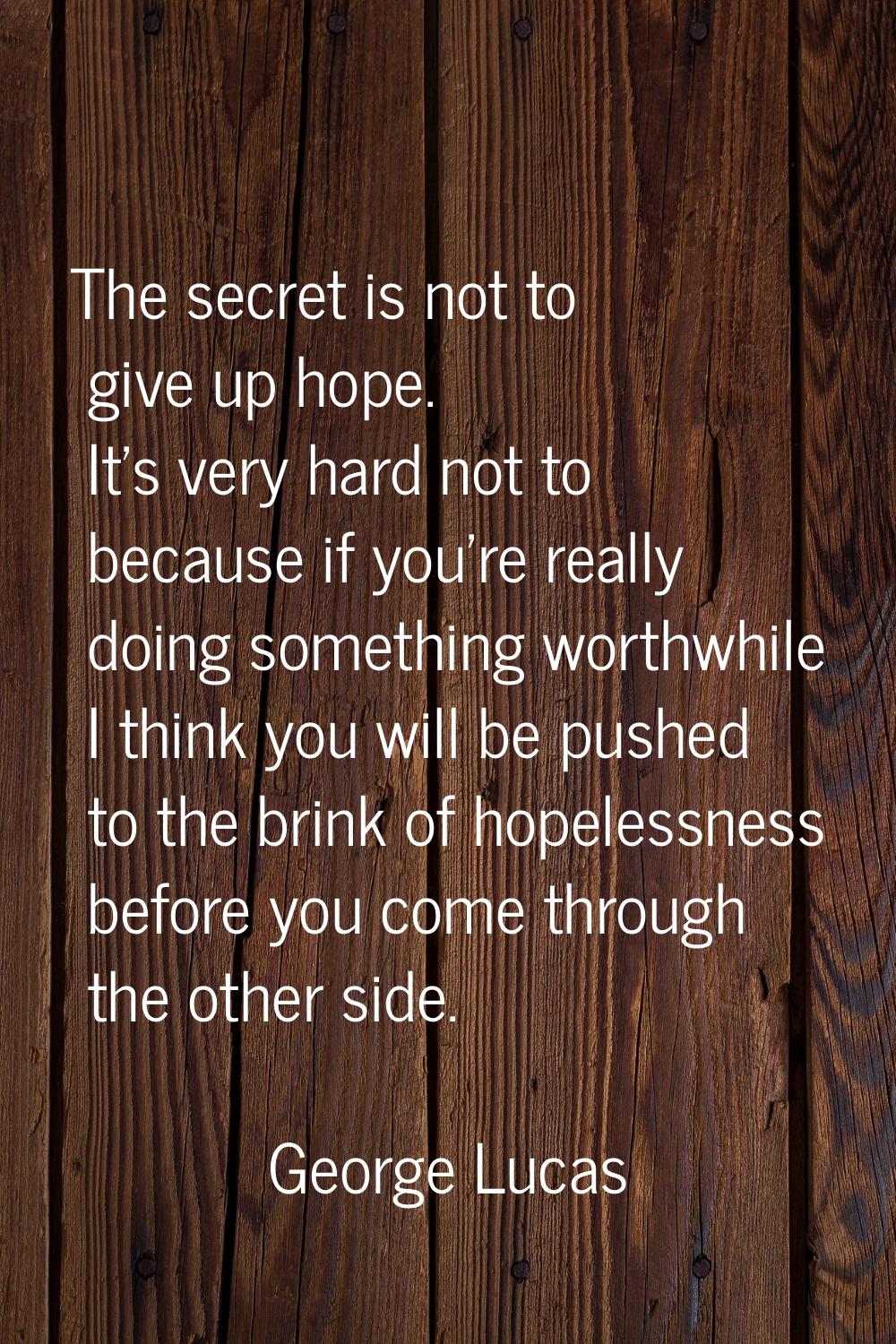 The secret is not to give up hope. It's very hard not to because if you're really doing something w