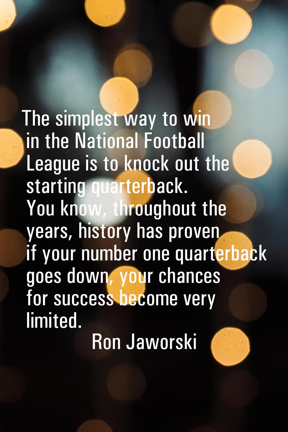 The simplest way to win in the National Football League is to knock out the starting quarterback. Y