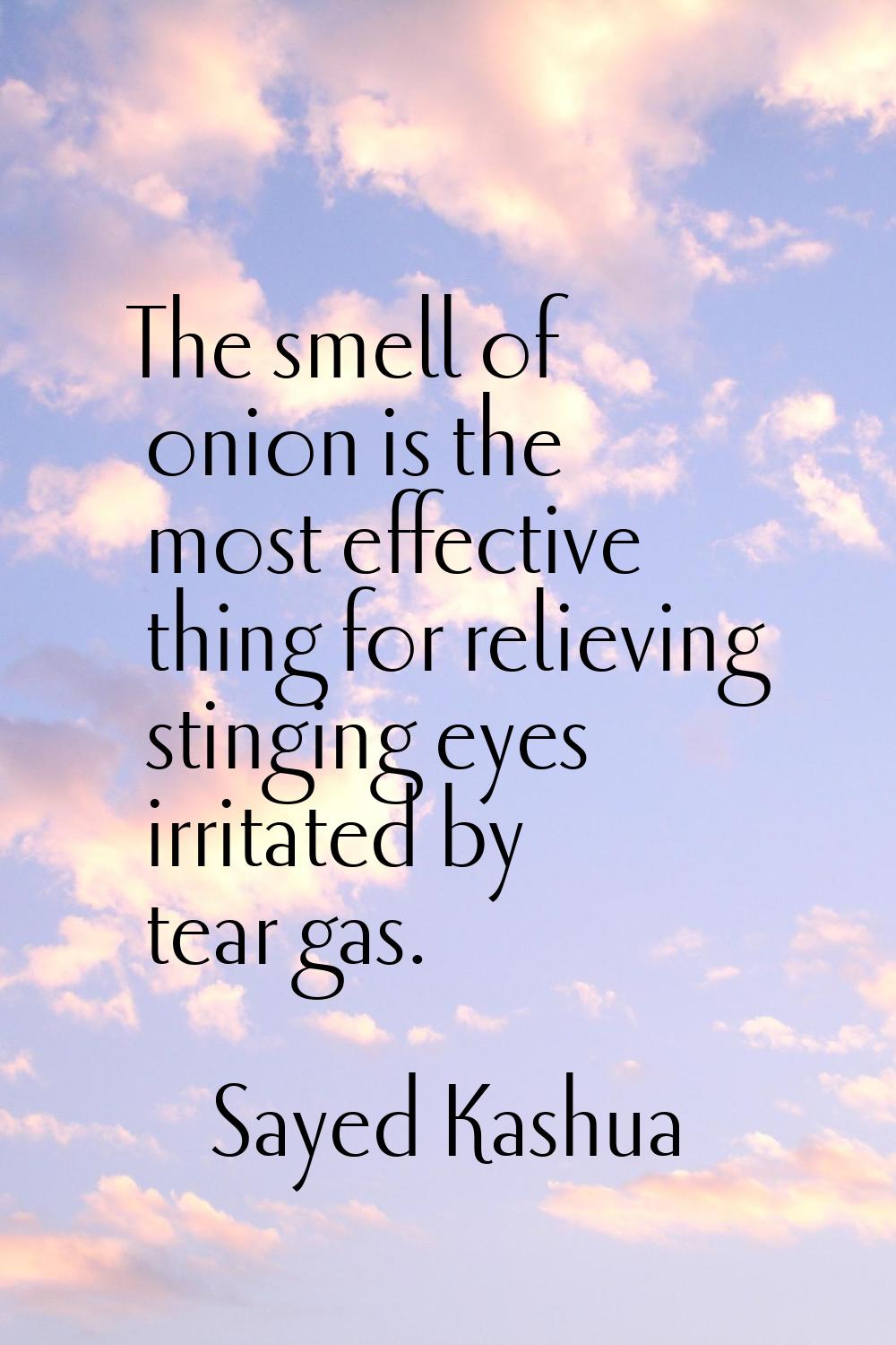 The smell of onion is the most effective thing for relieving stinging eyes irritated by tear gas.