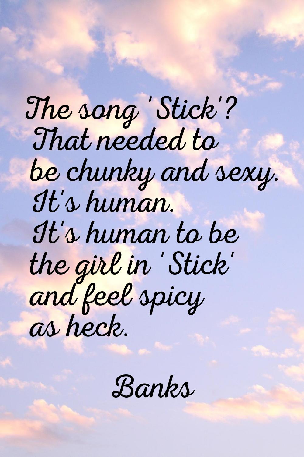 The song 'Stick'? That needed to be chunky and sexy. It's human. It's human to be the girl in 'Stic