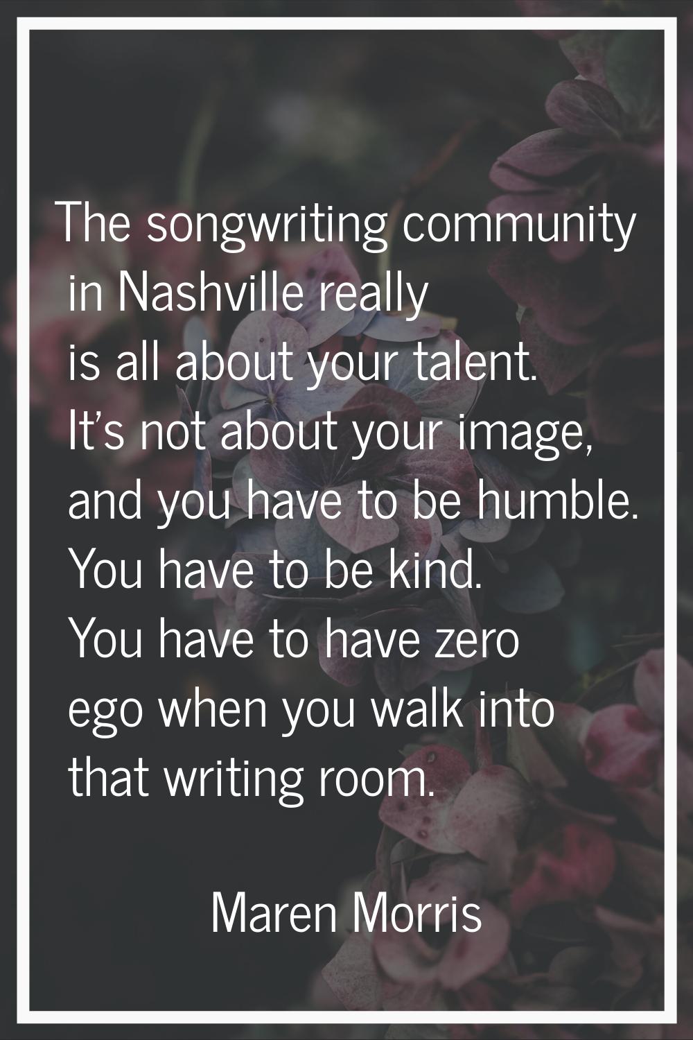 The songwriting community in Nashville really is all about your talent. It's not about your image, 
