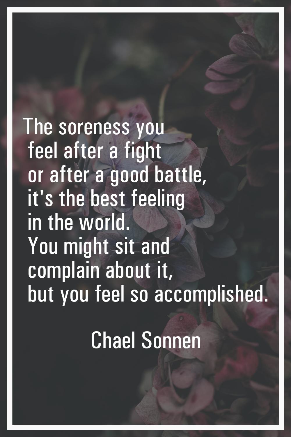 The soreness you feel after a fight or after a good battle, it's the best feeling in the world. You