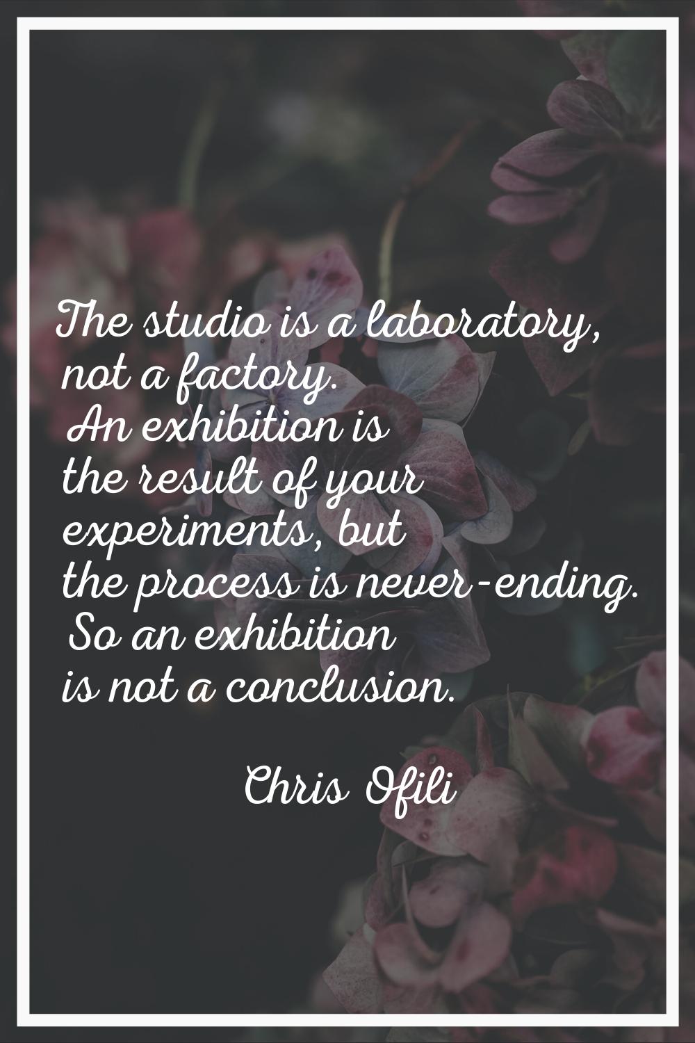 The studio is a laboratory, not a factory. An exhibition is the result of your experiments, but the