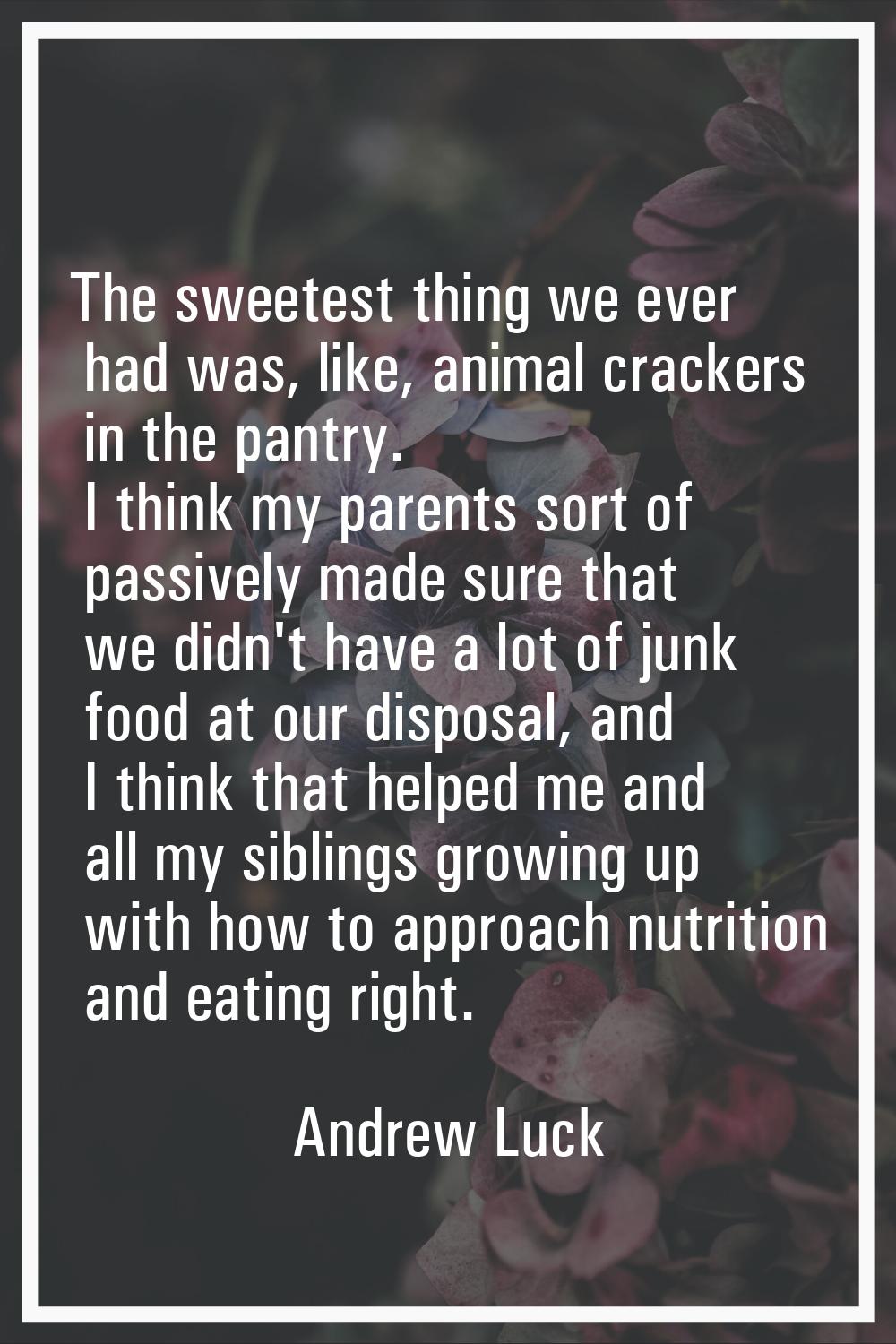 The sweetest thing we ever had was, like, animal crackers in the pantry. I think my parents sort of