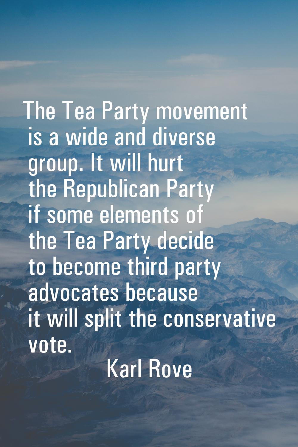 The Tea Party movement is a wide and diverse group. It will hurt the Republican Party if some eleme