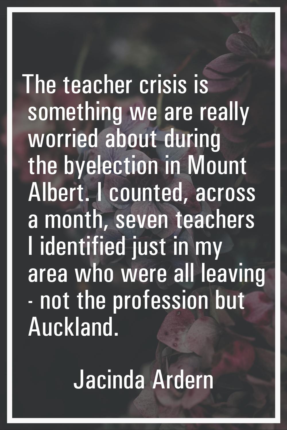 The teacher crisis is something we are really worried about during the byelection in Mount Albert. 