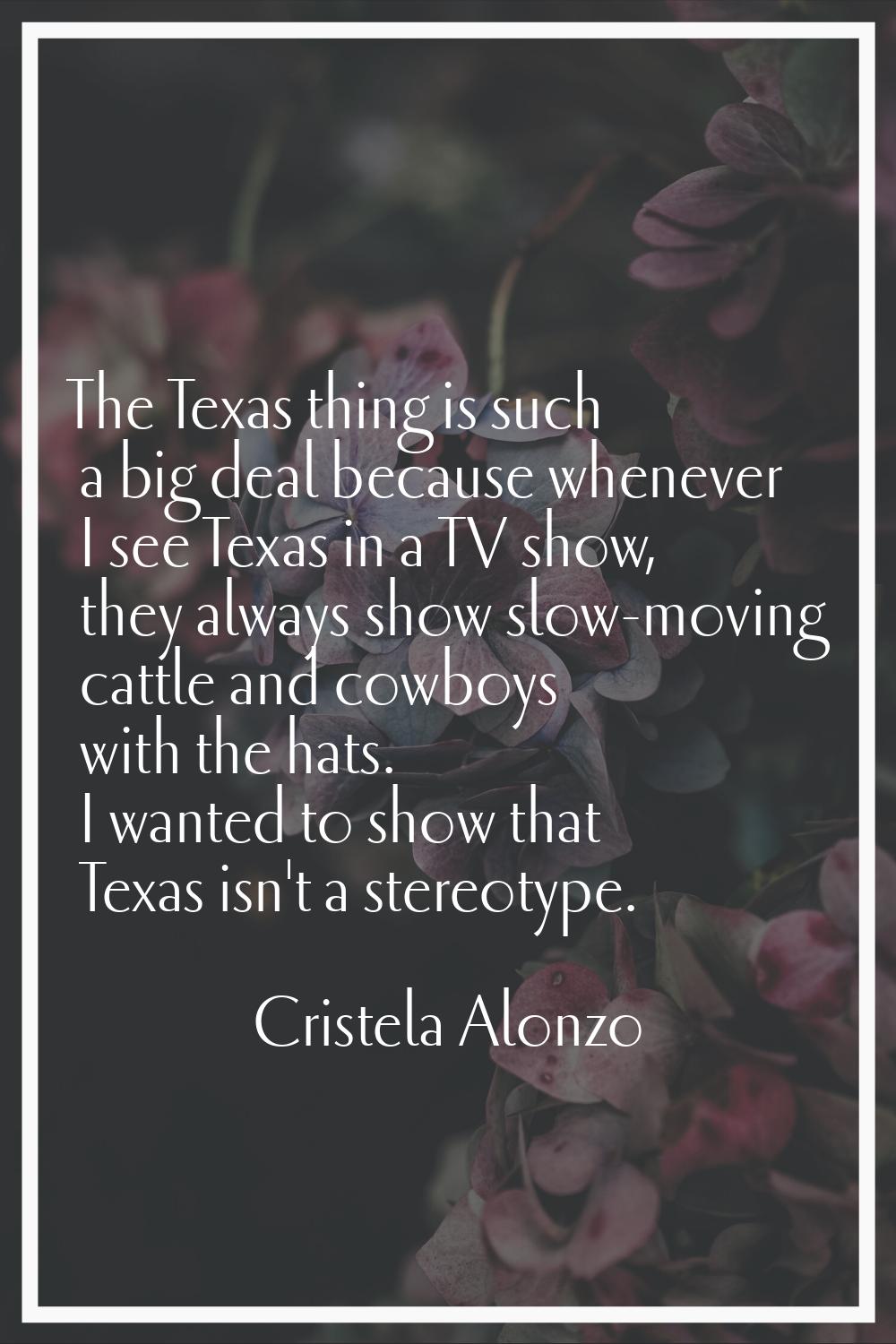 The Texas thing is such a big deal because whenever I see Texas in a TV show, they always show slow