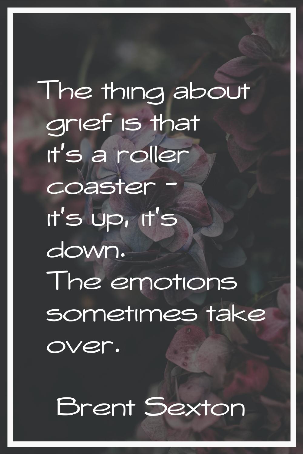 The thing about grief is that it's a roller coaster - it's up, it's down. The emotions sometimes ta