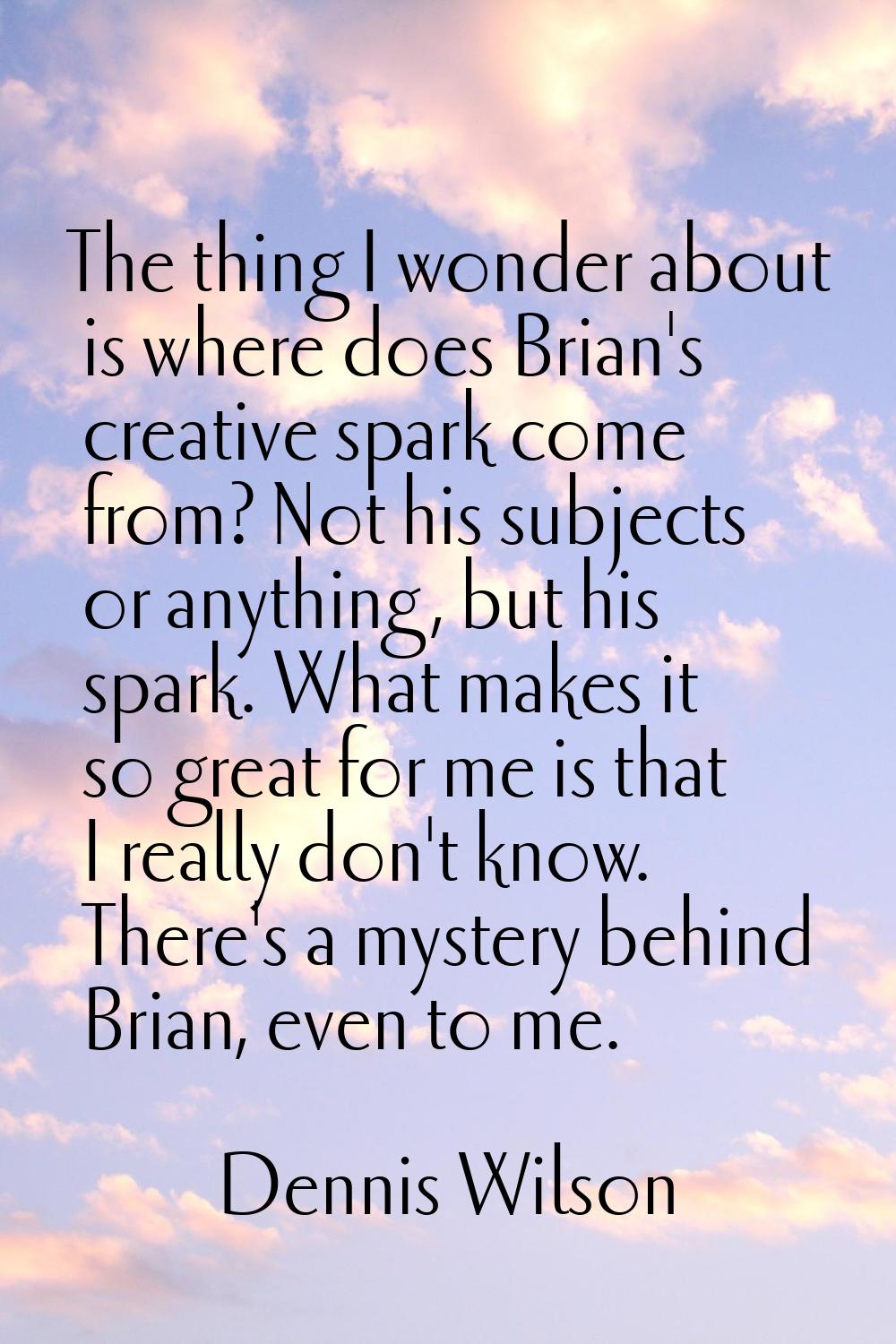 The thing I wonder about is where does Brian's creative spark come from? Not his subjects or anythi