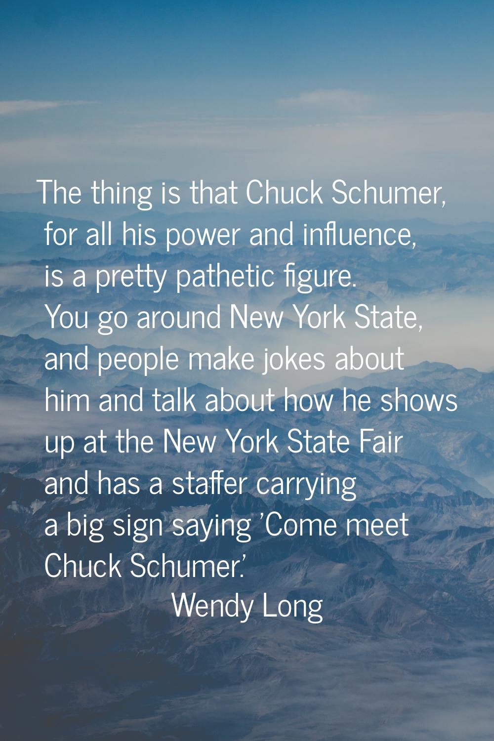 The thing is that Chuck Schumer, for all his power and influence, is a pretty pathetic figure. You 