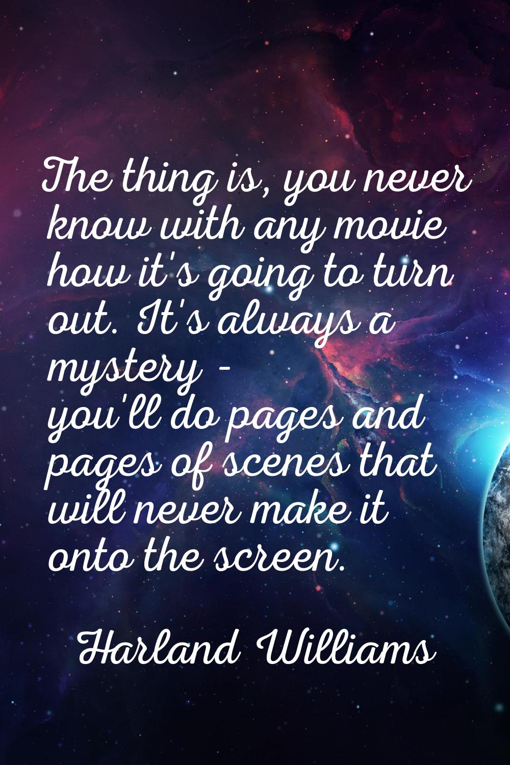 The thing is, you never know with any movie how it's going to turn out. It's always a mystery - you