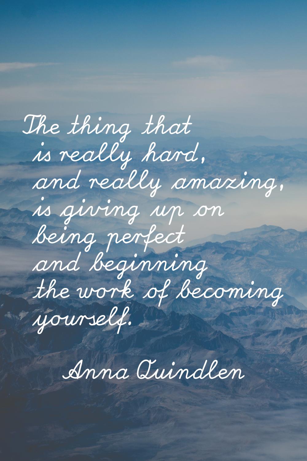 The thing that is really hard, and really amazing, is giving up on being perfect and beginning the 