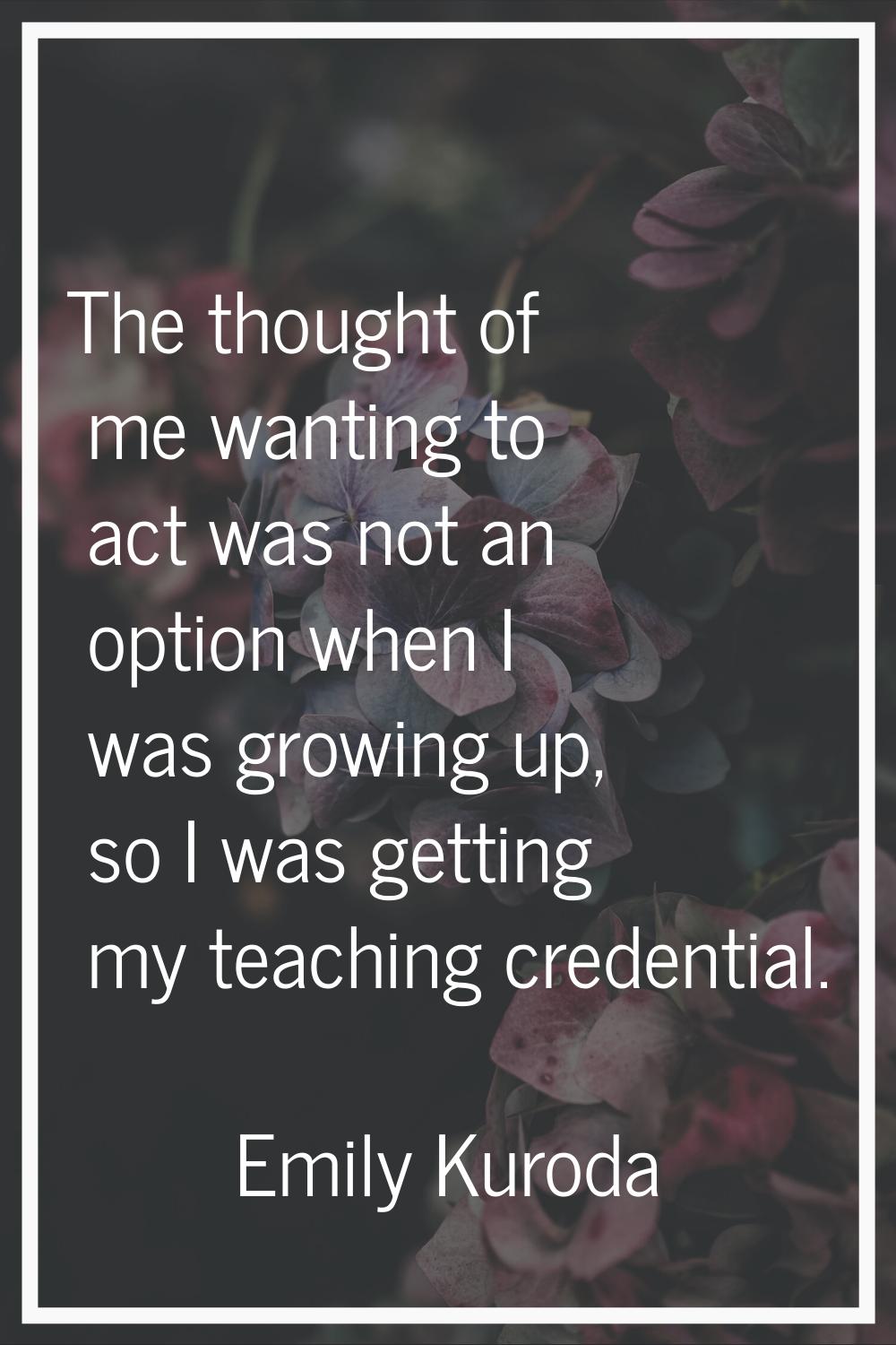 The thought of me wanting to act was not an option when I was growing up, so I was getting my teach