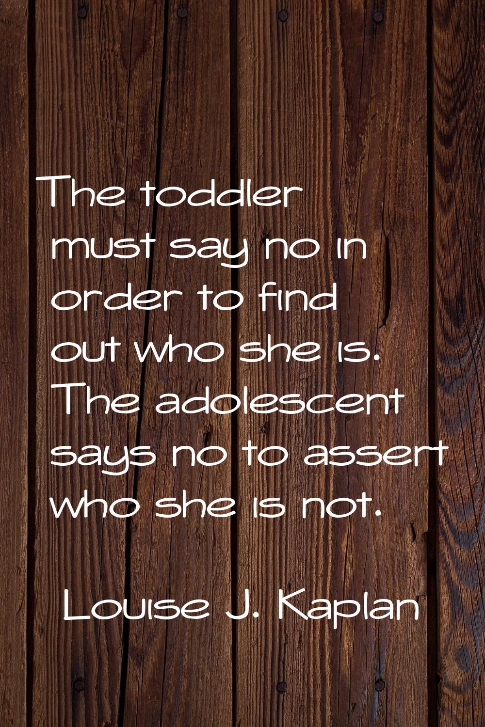 The toddler must say no in order to find out who she is. The adolescent says no to assert who she i