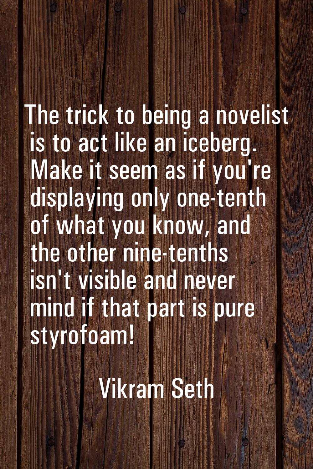 The trick to being a novelist is to act like an iceberg. Make it seem as if you're displaying only 