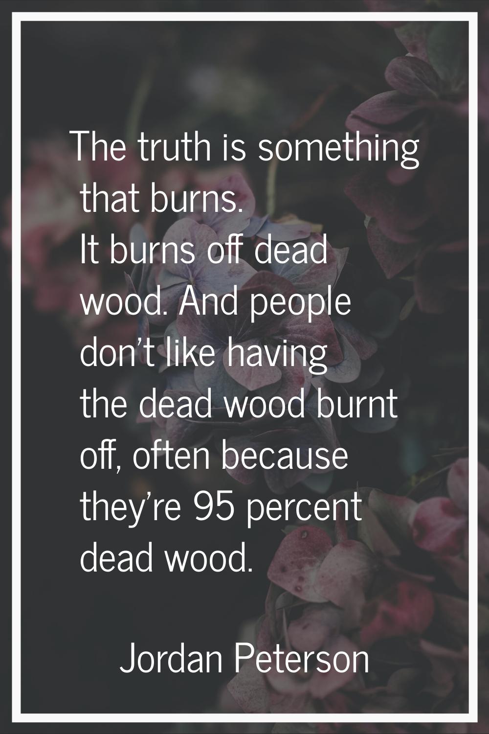 The truth is something that burns. It burns off dead wood. And people don't like having the dead wo