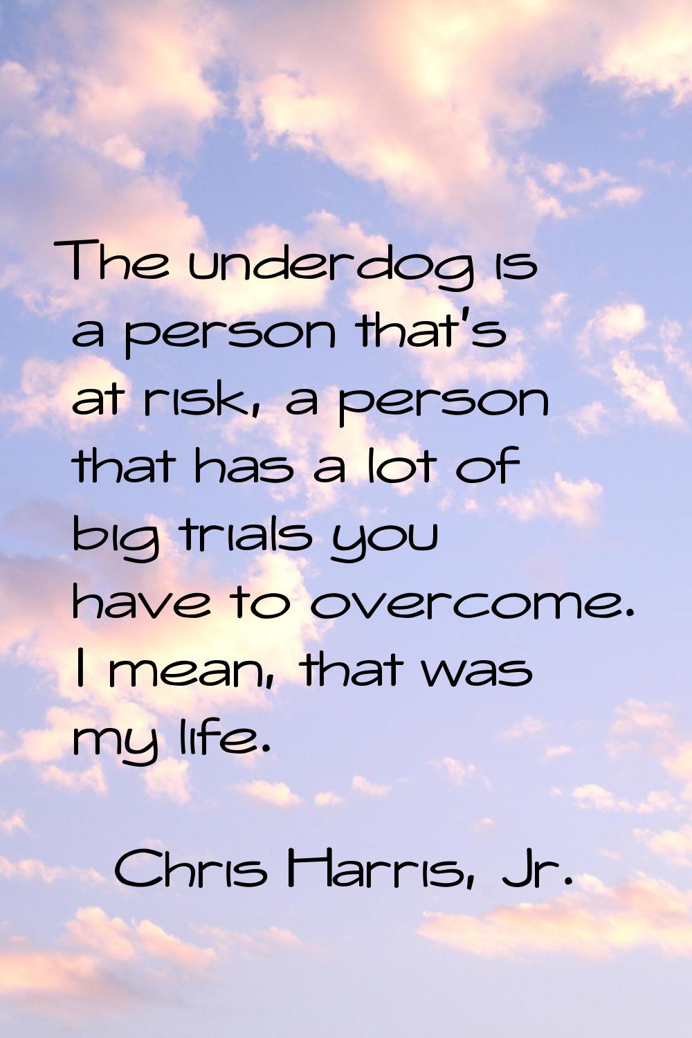 The underdog is a person that's at risk, a person that has a lot of big trials you have to overcome