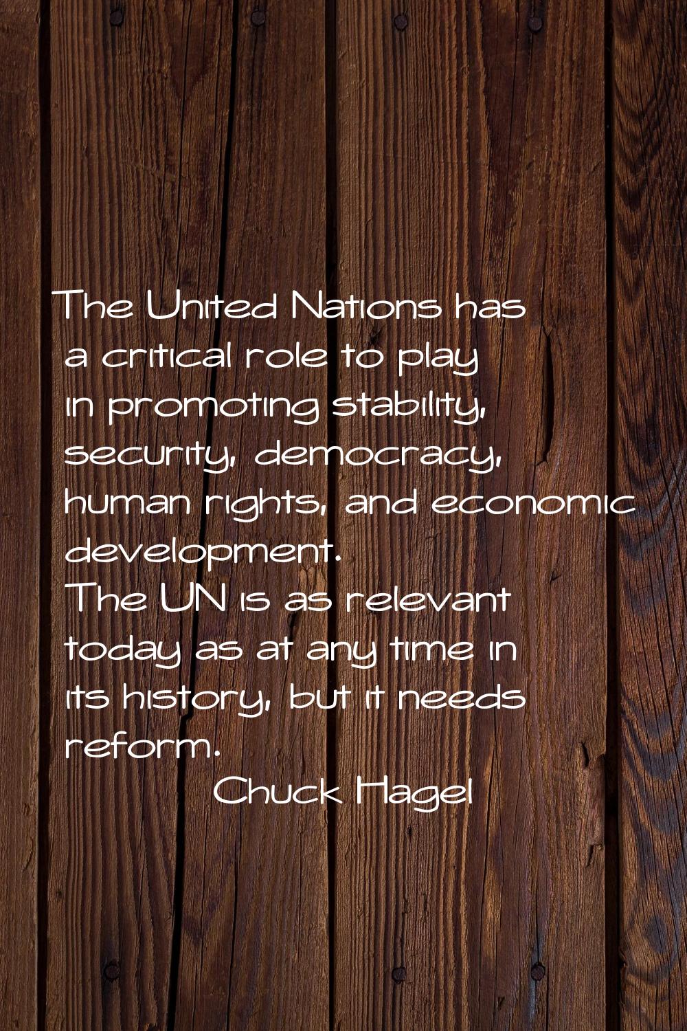 The United Nations has a critical role to play in promoting stability, security, democracy, human r