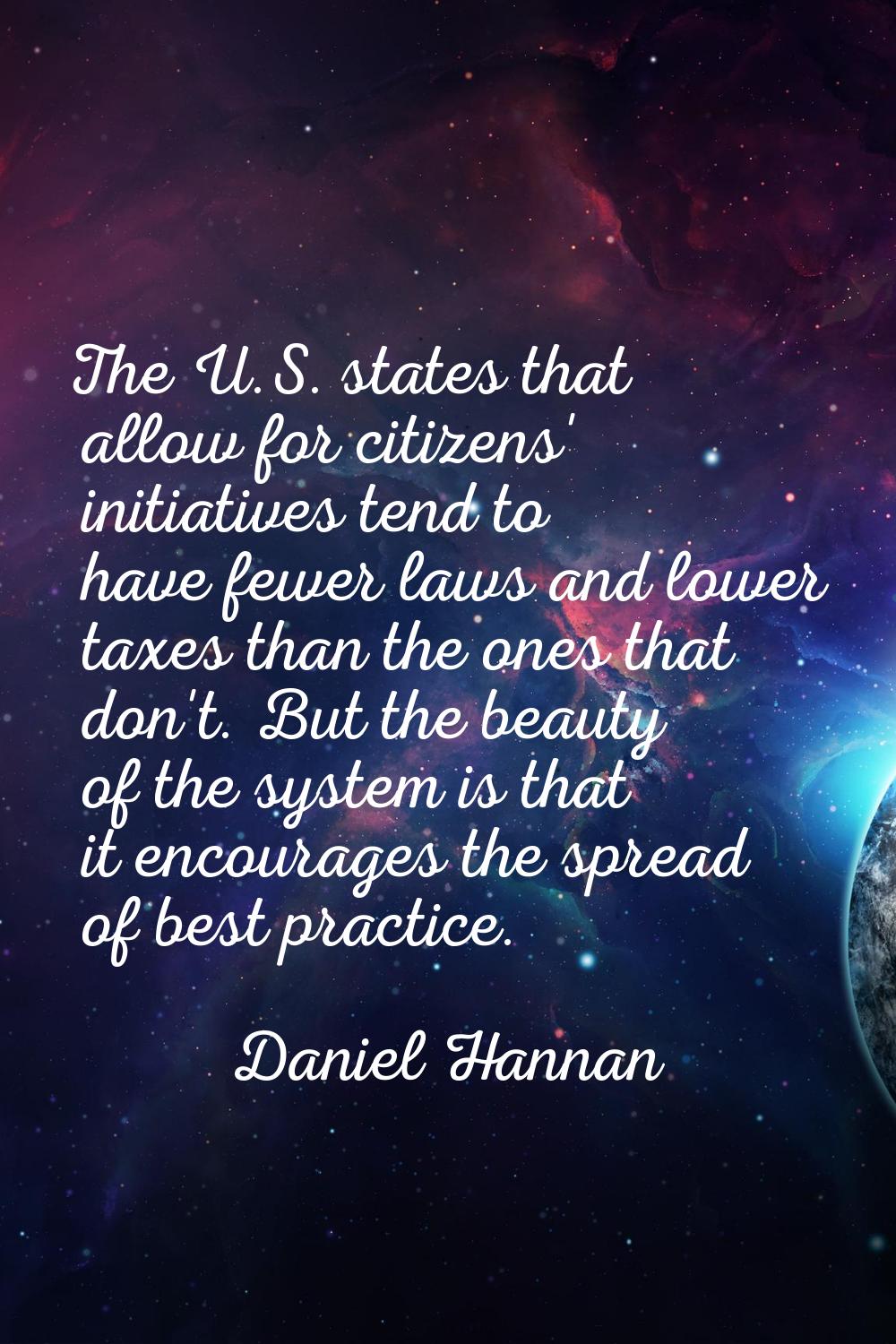 The U.S. states that allow for citizens' initiatives tend to have fewer laws and lower taxes than t